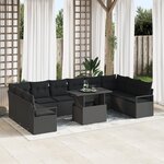 Ensemble de 11 pièces de Canapés de Jardin avec Coussins en Rattan Poly Noir