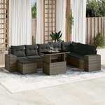 vidaXL Salon de jardin 9 Pièces avec coussins gris résine tressée