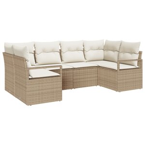 vidaXL Ensemble de Canapé de Jardin 6 Pièces avec Coussins Beige Poly Rattan