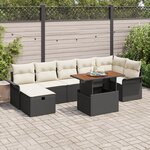 Ensemble de Canapé de Jardin 8 Pièces avec Coussins Noir Rattan Poly