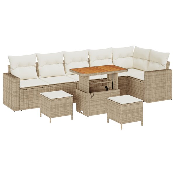Ensemble de 9 pièces de canapés de jardin vidaXL avec coussins en rotin poly beige acacia