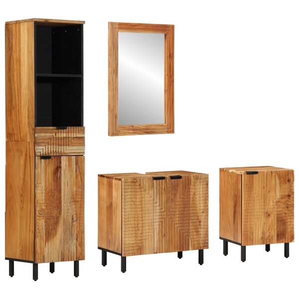 vidaXL Ensemble de meubles salle de bain   4 pièces en bois d'acacia brun massif