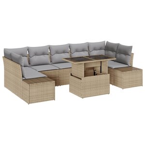 vidaXL Ensemble de canapés de jardin 8 pièces avec coussins beige en poly rattan