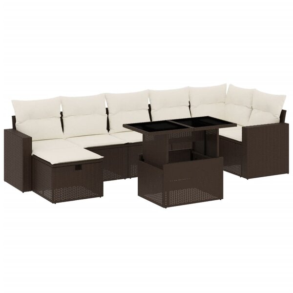 vidaXL Salon de jardin 8 Pièces avec coussins marron résine tressée