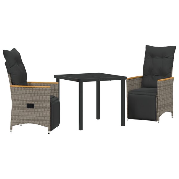 vidaXL Ensemble de Salle à Manger de Jardin 3 Pièces avec Coussins Gris Poly Rattan