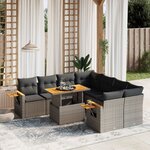 vidaXL Salon de jardin 9 Pièces avec coussins gris résine tressée