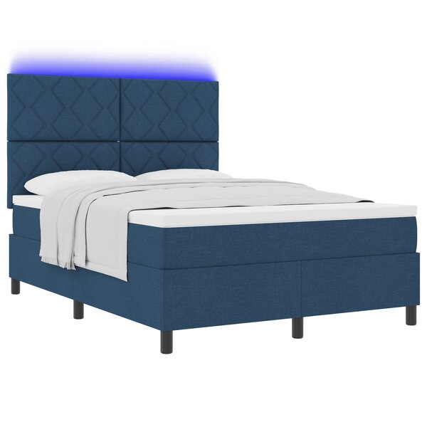 vidaXL Lit à ressort avec matelas et lumière LED bleue 160x200 cm en tissu