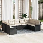 vidaXL Set de canapé de jardin 9 pièces avec coussins Noir Poly Rattan