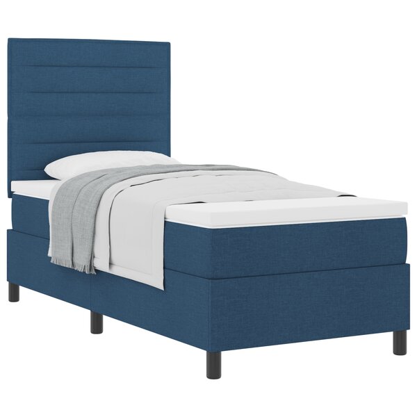 vidaXL Lit à Ressorts avec Matelas Bleu Simple en Tissu