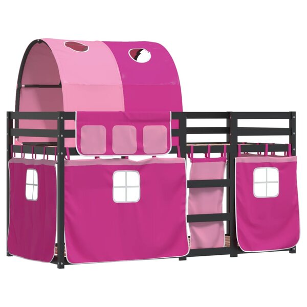 vidaXL Lit superposé avec rideaux rose 90x200 cm bois pin massif