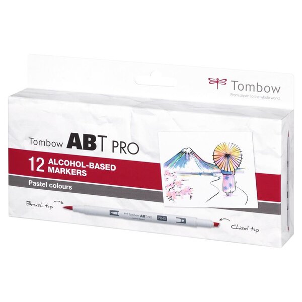 Set de 12 Marqueurs Base Alcool Double Pointe ABT PRO couleurs pastels TOMBOW