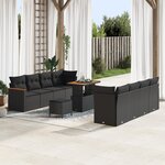 Ensemble de canapés jardin 11 pièces avec coussins Noir Rotin Polyéthylène Acacia