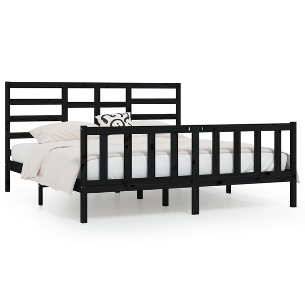 vidaXL Cadre de lit sans matelas noir 200x200 cm bois massif de pin