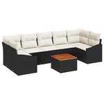vidaXL Ensemble de canapé de jardin 8 pièces avec coussins noir poly rattan acacia