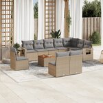 vidaXL Salon de jardin et coussins 11 Pièces mélange beige résine tressée