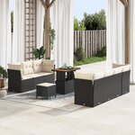 Ensemble de sofa jardin 10 pièces avec coussins noir poly rattan acacia