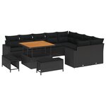 Set de canapé de jardin 12 pièces avec coussins Noir Rotin synthétique Acacia