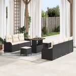 Canapé de Jardin de 10 pièces vidaXL avec Coussins en Poly Rotin Noir Acacia