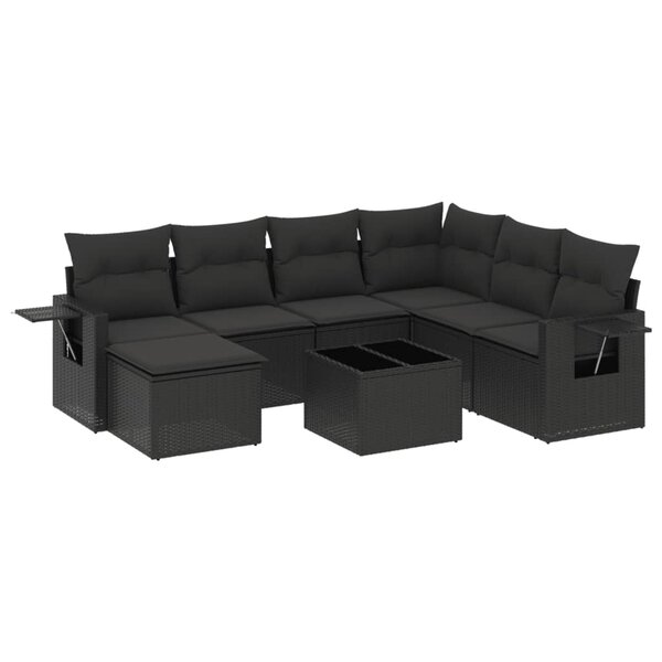 vidaXL Salon de jardin 8 Pièces avec coussins noir résine tressée