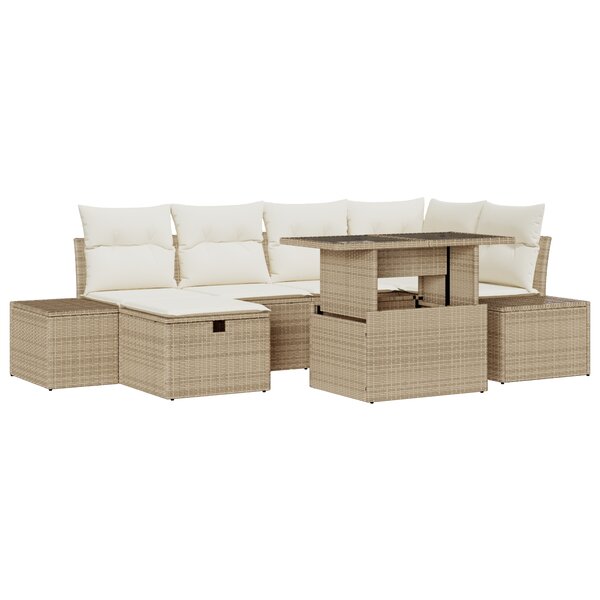 vidaXL Ensemble de canapé de jardin 7 pièces avec coussins Beige Poly Rotin