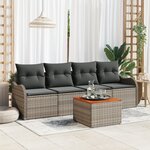 Ensemble de Sofa de Jardin de 5 Pièces avec Coussins Gris en Rattan Poly Acacia