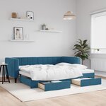 vidaXL Lit de jour avec gigogne et tiroirs sans matelas bleu 90x200 cm