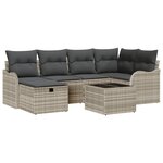 Ensemble de canapé de jardin 7 pièces vidaXL avec coussins Gris clair Poly Rattan