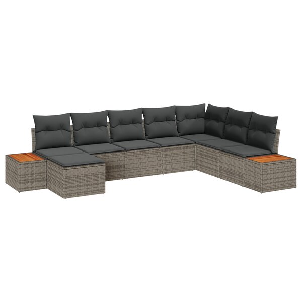 Ensemble de canapé de jardin vidaXL 8 pièces avec coussins gris poly rattan acacia