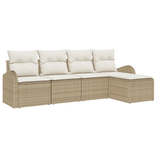 Ensemble de canapé de jardin 5 pièces avec coussins Beige Poly Rotin