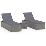vidaXL Chaises longues de jardin table à thé 3 Pièces Résine tressée Gris