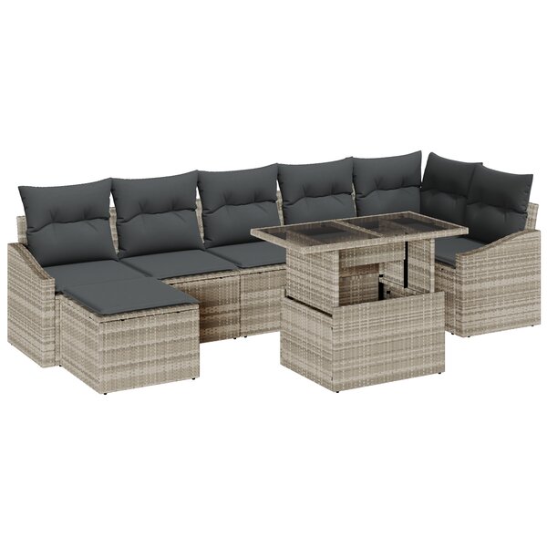vidaXL Ensemble de canapé de jardin 8 pièces avec coussins gris clair en polyrotin