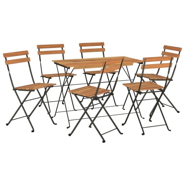 Ensemble de bistro jardin meuble extérieur terrasse pliable 7 pièces bois d'acacia solide et acier 02_0013549
