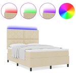 vidaXL Lit à ressorts avec matelas & lumière LED crème 140x200 cm tissu