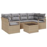 Ensemble de canapé de jardin 7 pièces vidaXL avec coussins Beige Rattan Synthétique