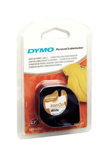 Cassette Ruban LetraTag TEXTILE Repassable 12 mm x 2 m Noir sur Blanc DYMO