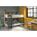 Lits superposés enfant - chêne Jackson et Gris Ombre - Sommiers inclus - 2 x 90 x 200 cm