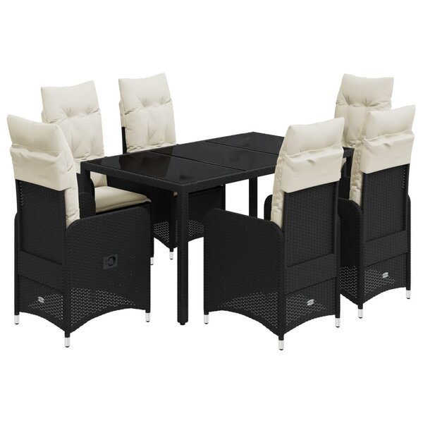 vidaXL Ensemble de bistro de jardin 7 Pièces coussins noir poly rotin