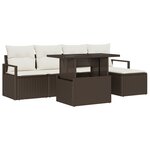 Ensemble de Canapé de Jardin de 6 pièces avec Coussins Marron Poly Rattan
