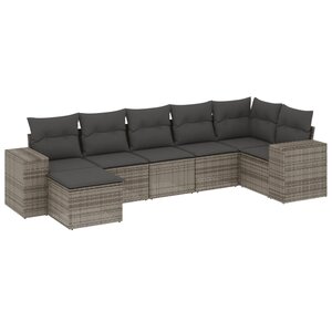 vidaXL Salon de jardin avec coussins 7 Pièces gris résine tressée