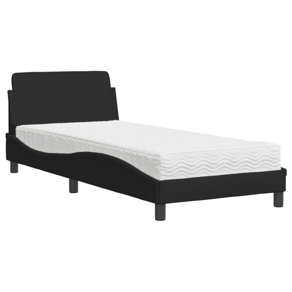 vidaXL Lit avec matelas noir 90x200 cm tissu