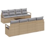 Ensemble de Canapés de Jardin 9 Pièces avec Coussins Beige en Rattan Synthétique