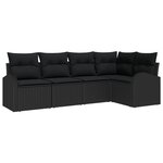 vidaXL Ensemble de canapé de jardin 5 pièces avec coussins noir poly rotin
