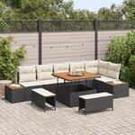 Ensemble de canapé de jardin 9 pièces vidaXL avec coussins en poly rattan noir et bois d'acacia