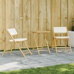 vidaXL Ensemble de bistro pliante 3 Pièces et coussins blanc crème bambou