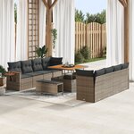 Ensemble de canapés de jardin 11 pièces avec coussins gris en Poly Rattan et acacia