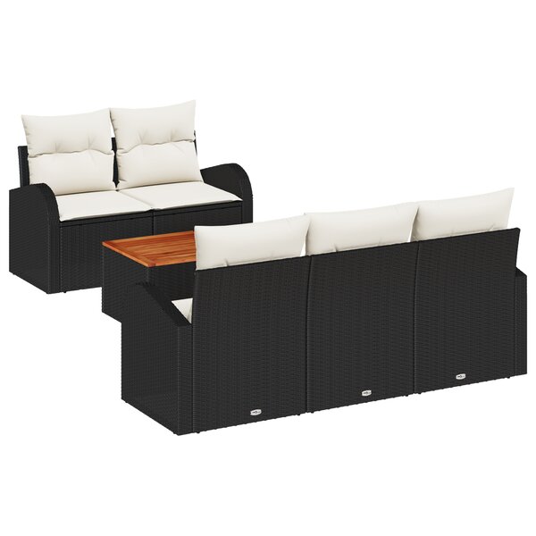 Ensemble de canapé de jardin 6 pièces vidaXL avec coussins noir rotin poly acacia