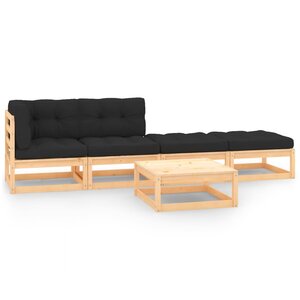 Salon de jardin meuble d'extérieur ensemble de mobilier 5 pièces avec coussins bois de pin massif 02_0016339