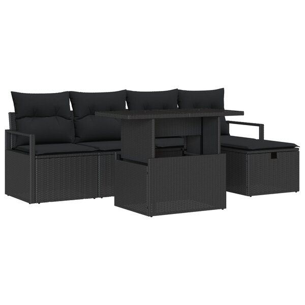 vidaXL Ensemble de Canapés de Jardin 6 Pièces avec Coussins Noir Poly Rattan