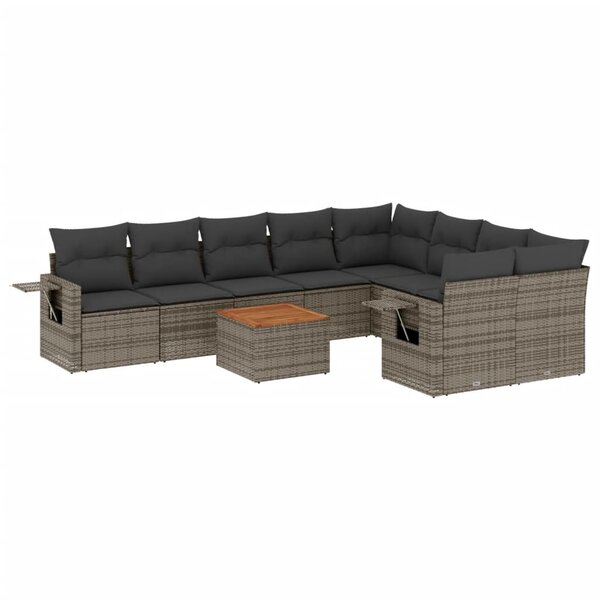 vidaXL Salon de jardin avec coussins 10 Pièces gris résine tressée