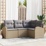 vidaXL Ensemble de Canapé de Jardin 4 Pièces avec Coussins Beige Rotin Polyéthylène
